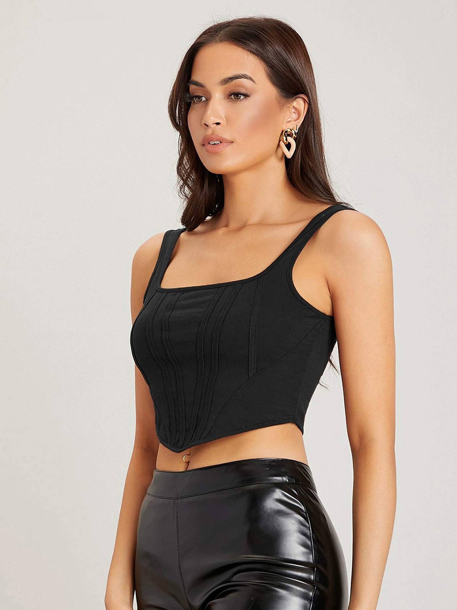 SELVIA Black Regular Fit Crop Top