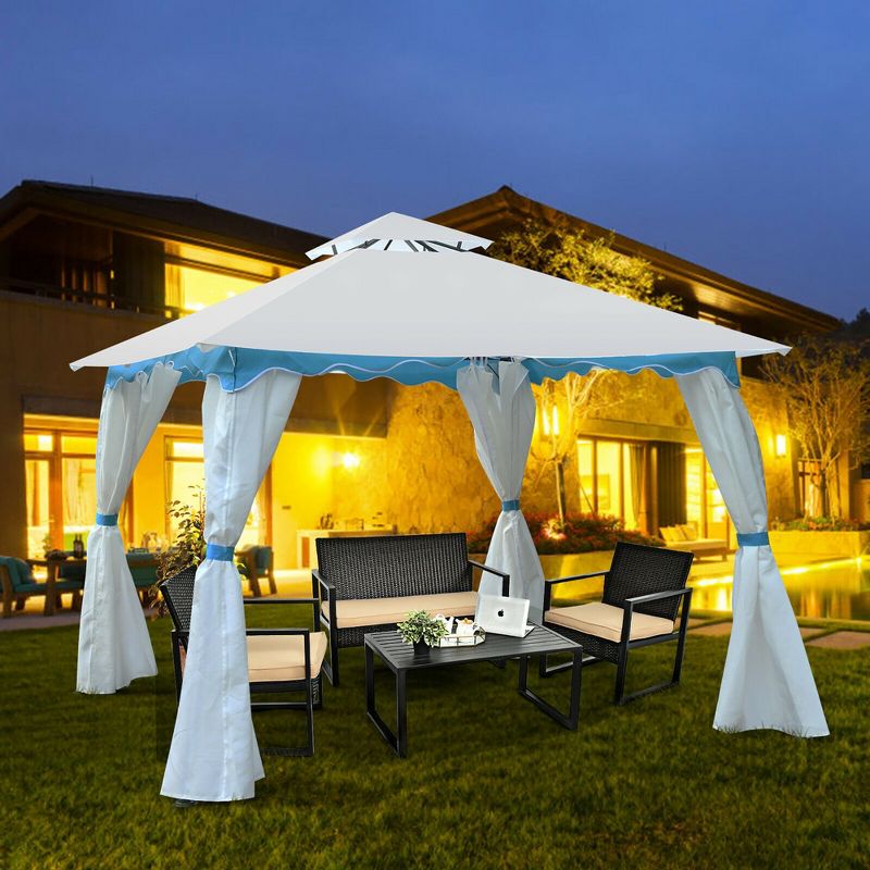 Costway Outdoor 2-Tier 10'x10' Gazebo Canopy Shelter Awning Tent Patio Garden Screw-free structure Brown