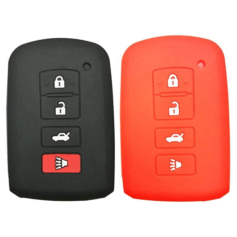2Pcs  Rubber 4buttons Key Fob Protector Keyless Entry Holder Cover Skin Jacket for 2016 2015 2014 Toyota Avalon Camry Corolla RAV4 Highlander Black Red