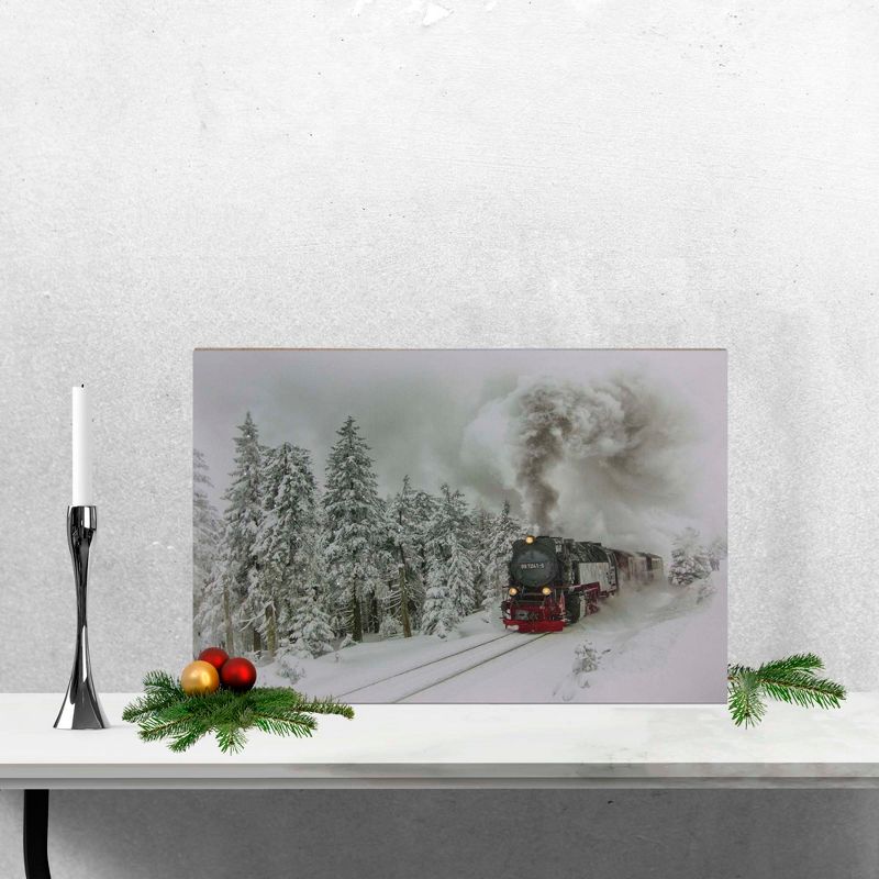 Northlight Large Fiber Optic and LED Lighted Winter Woods with Train Canvas Wall Art 23.5" x 15.5"