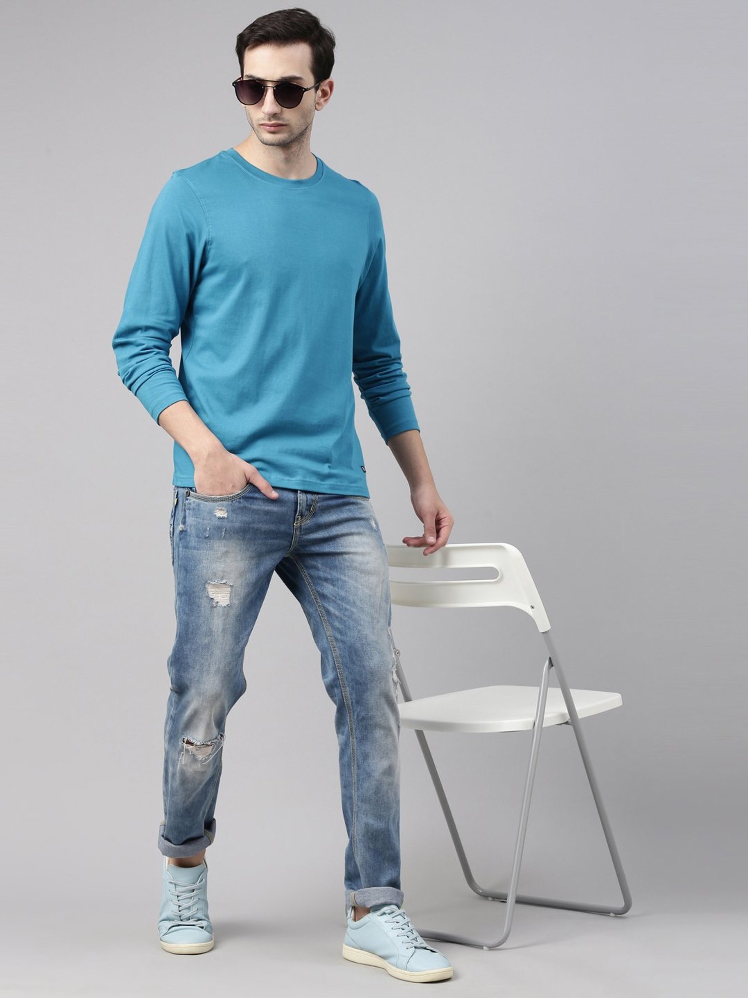 Bushirt Blue Cotton Crew T-Shirt