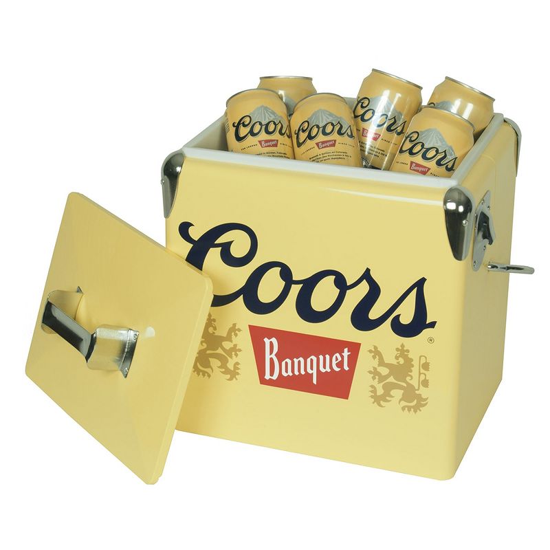 Koolatron CBVIC-13 Official Coors Banquet Design 14 Quart 13 Liter Beer Cooler Metal Exterior with Built-In Bottle Opener