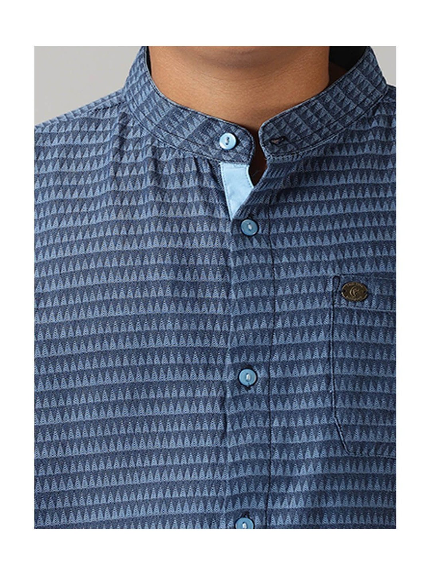 Kiddopanti Kids Navy Printed Full Sleeves Shirt