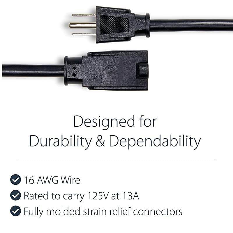 com 6 Ft Power Cord with 125 Volts at 13 Amps - 16 AWG Power Extension Cable Cord - NEMA 5-15R to NEMA 5-15P (PAC1016)