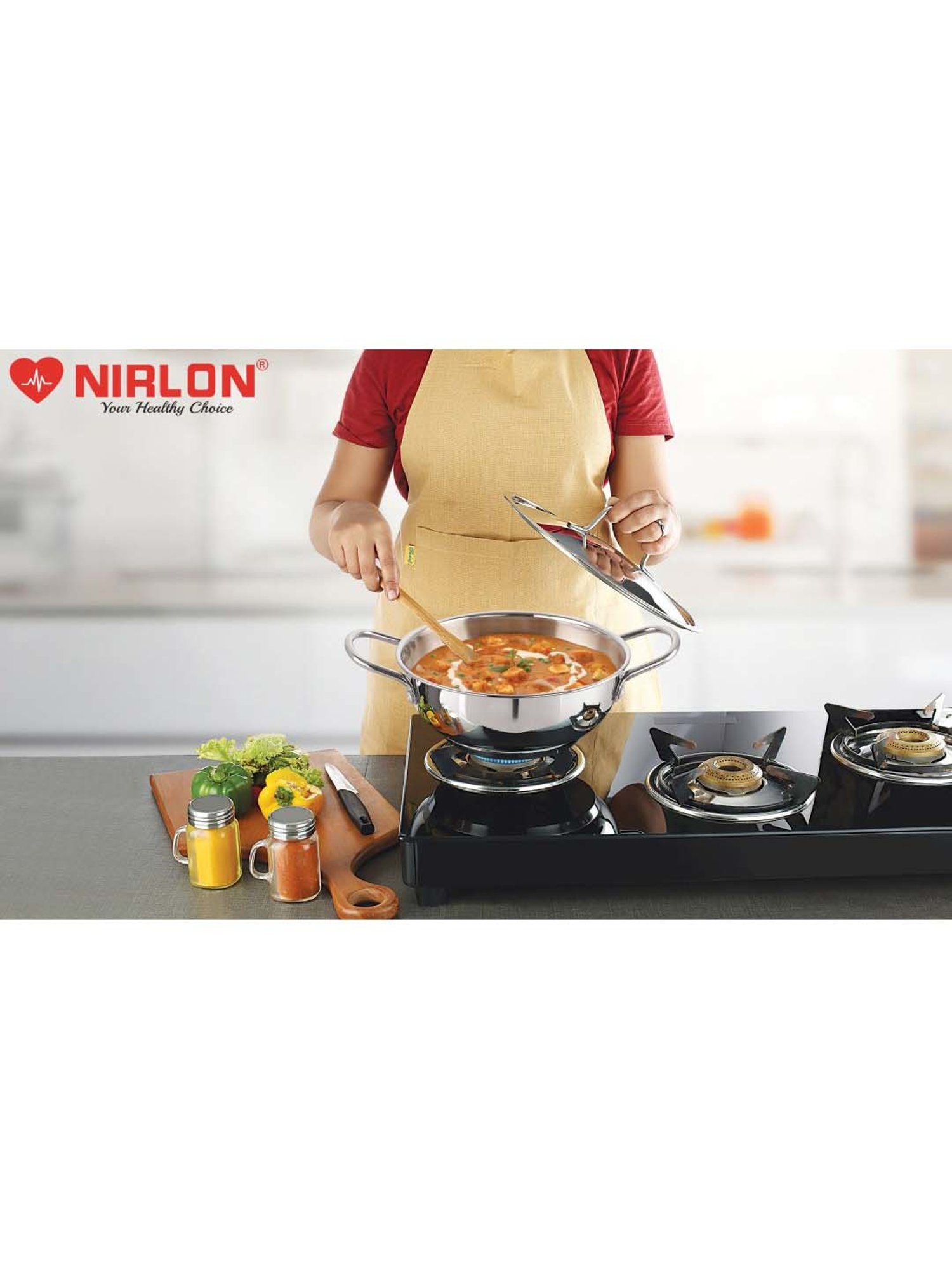 Nirlon Deluex Silver Stainless Steel 24 cm Induction Deep Kadhai With Steel Lid (3.2 L)