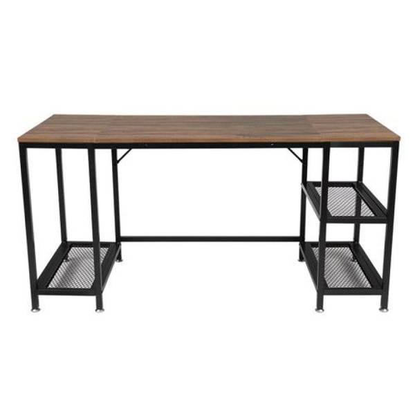 UKCOCO 59" Gaming Desk Computer Desk Home Office Desk Work Table Study Writing Table Workstation Desk with double shelf black for Home Office Furniture Wood Color