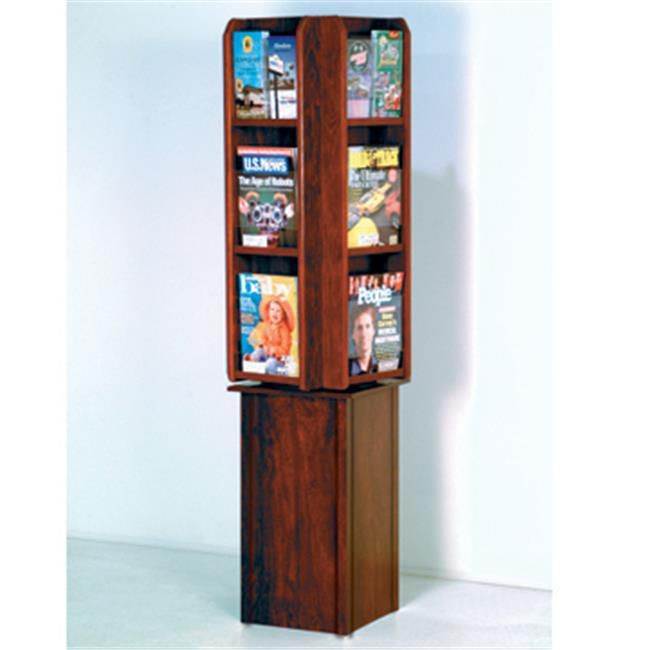 Wooden Mallet Home Office Divulge 12 Pocket Rotating Literature Magazines Floor Display Organizer Rack stand wBrochure Inserts Mahogany