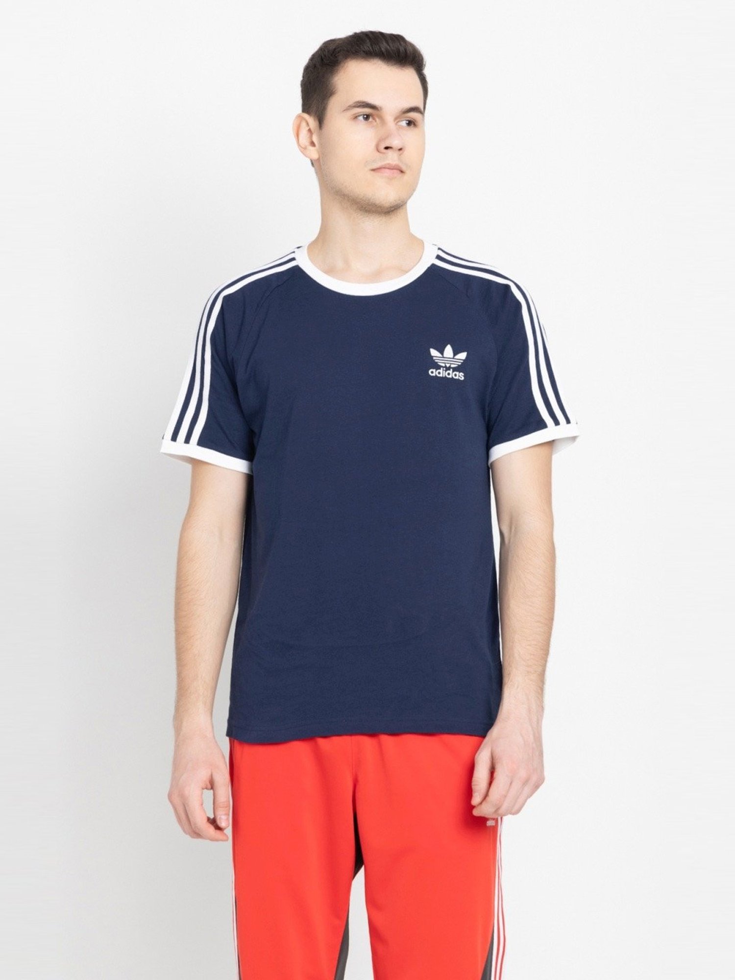 Adidas Originals Blue Regular Fit Striped T-Shirt