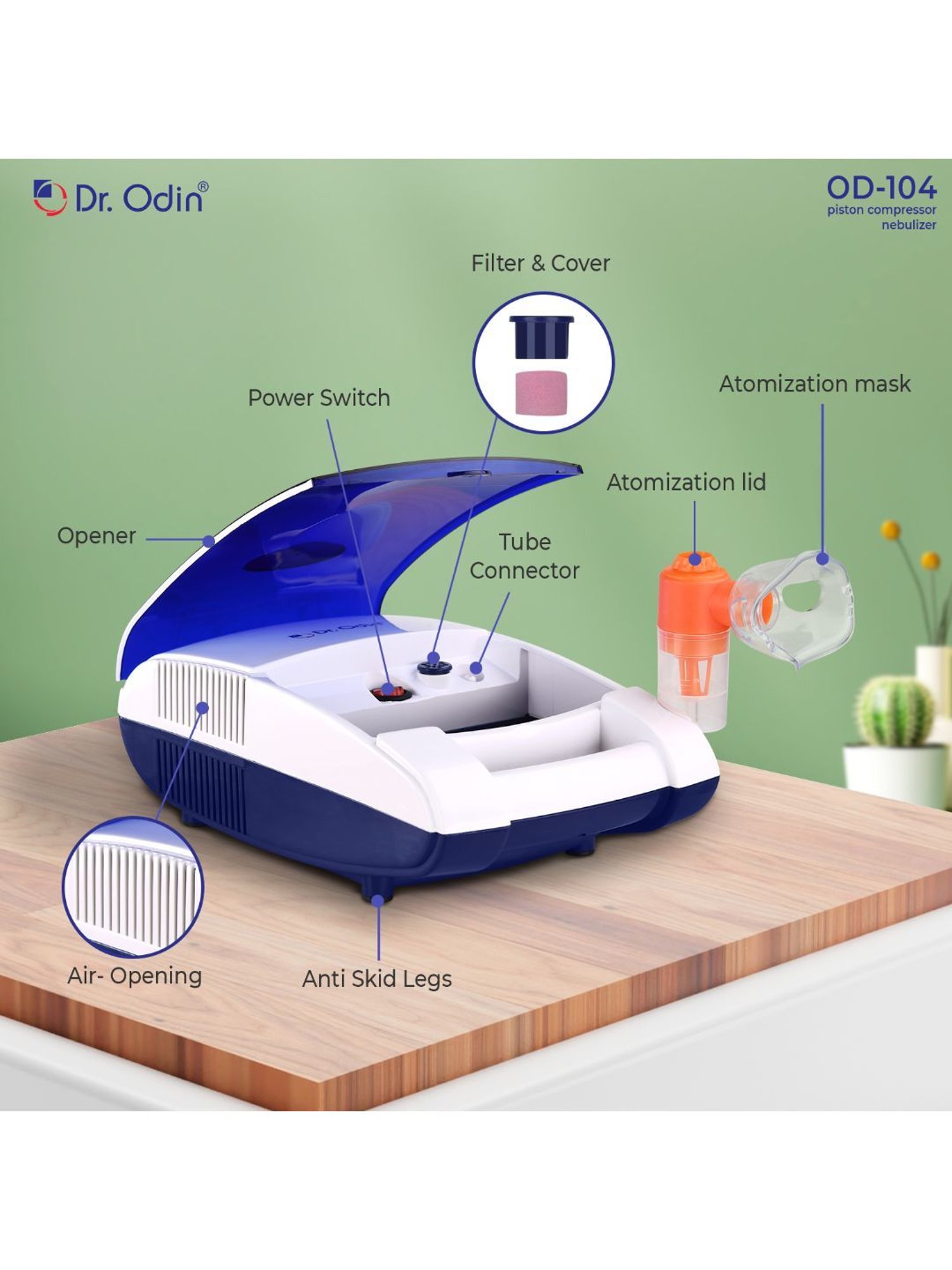 Dr. Odin OD104 Nebulizer with Piston Compressor Technology (Blue)