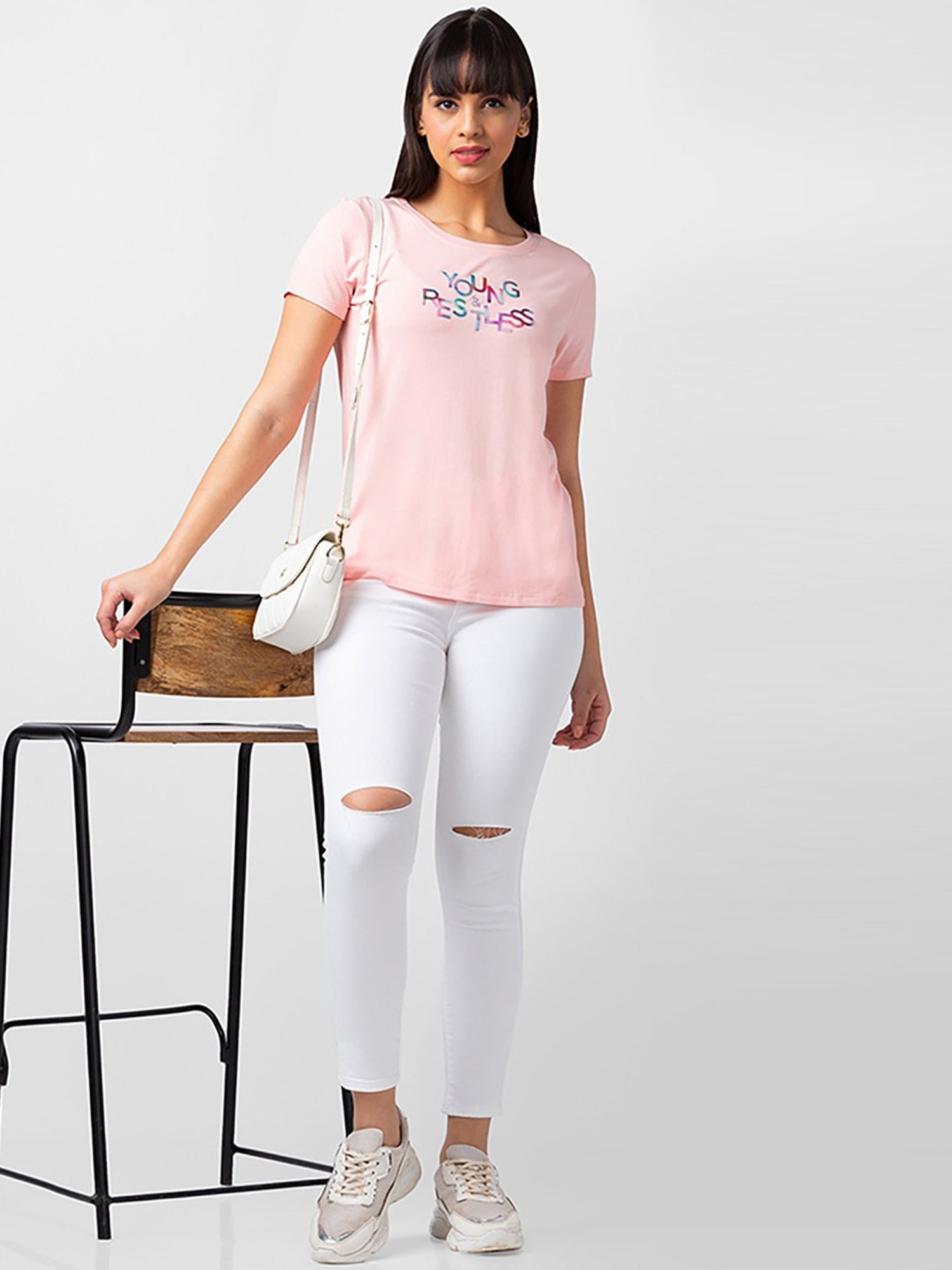 Spykar Pink Printed T-Shirt