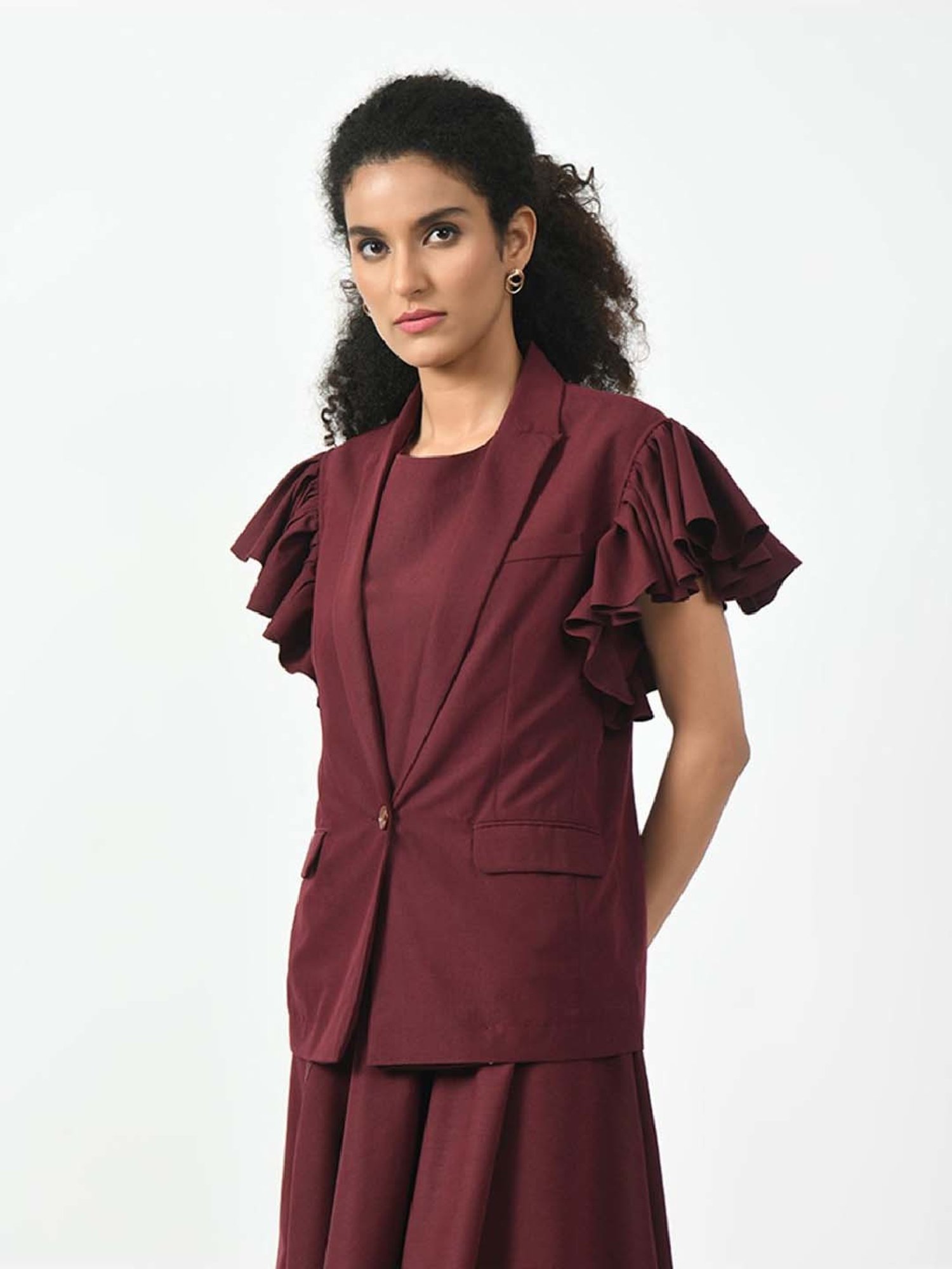 Office & You Maroon Plain Jacket