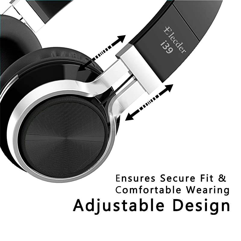 i39 Headphones with Microphone Foldable Lightweight Adjustable On Ear Headsets with 3.5mm Jack for Cellphones Computer MP3/4 Kindle School Dark Black