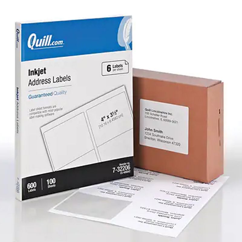 Quill Brand Inkjet Address Labels, 3-1/3" x 4", WE, 6 Labels/Sheet 732206