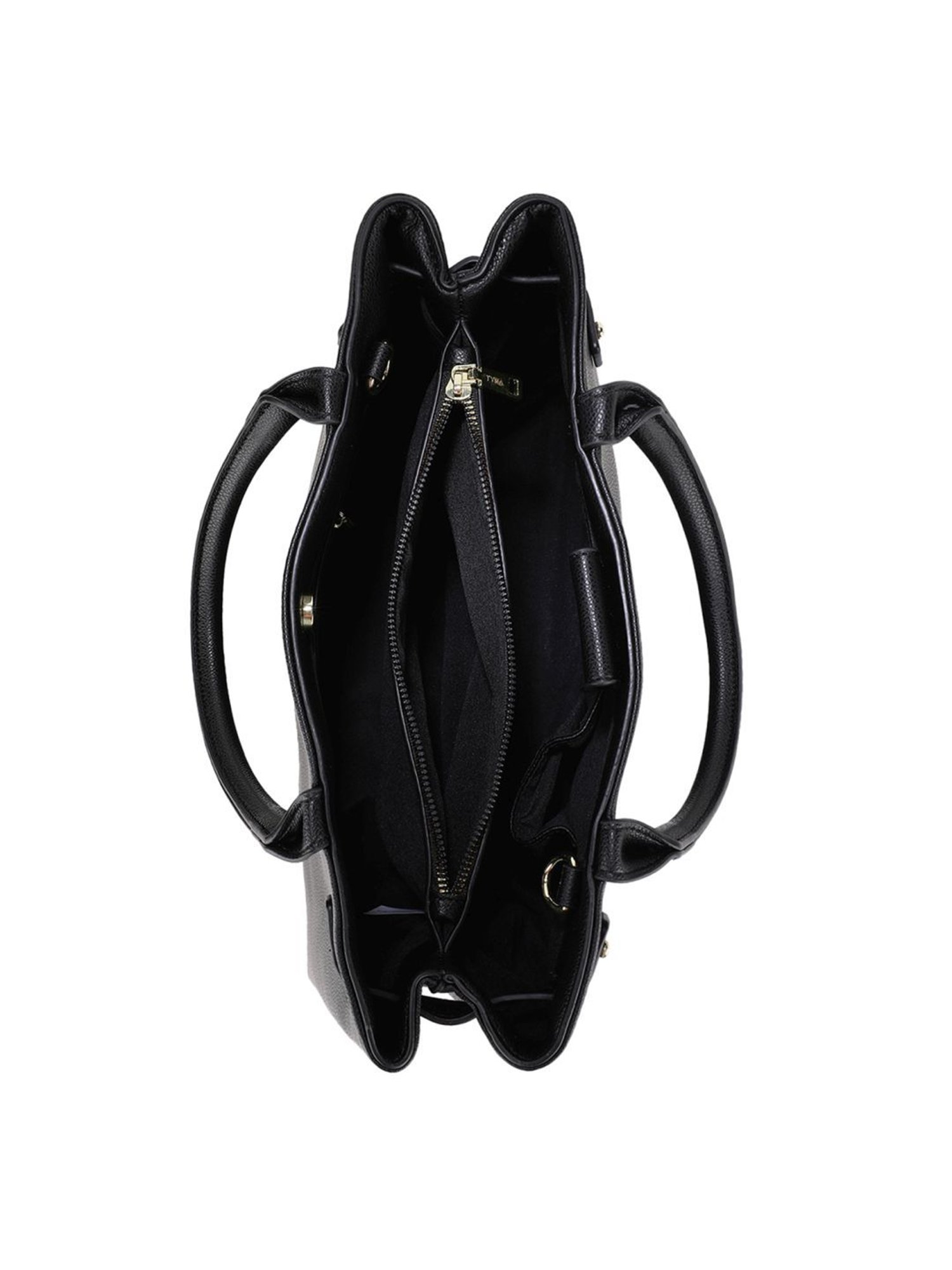 Tyra Ruby Black Solid Faux Leather Tote Handbag