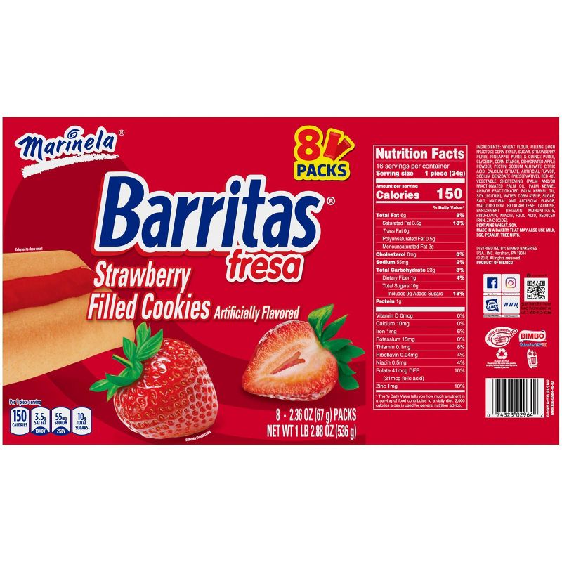 Marinela Barritas Strawberry Cookies - 4ct/18.7oz