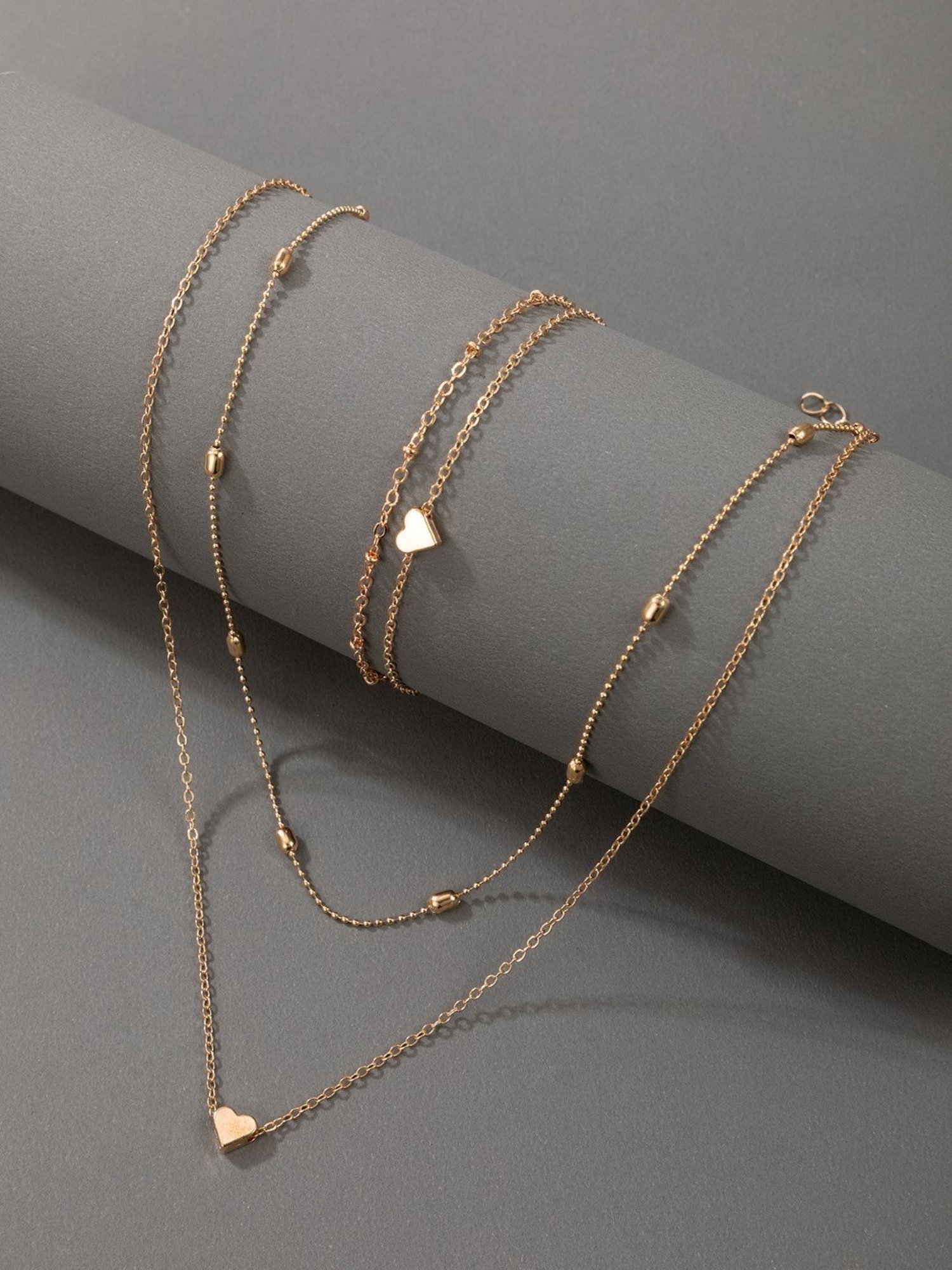 Oomph Jewellery Gold Tone Multi Layer Heart Charm Necklace & Anklet Jewellery Set