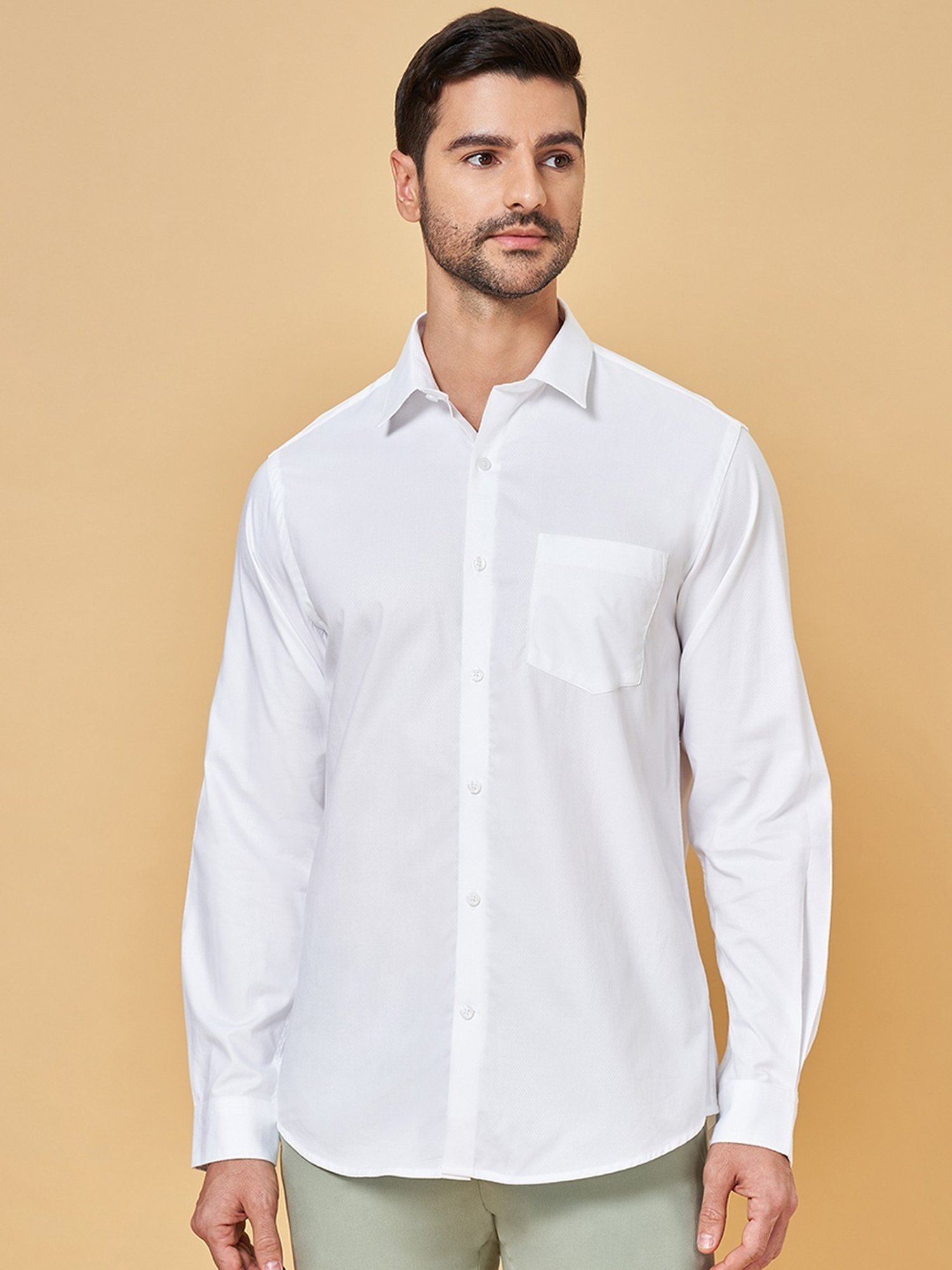 Peregrine by Pantaloons White Cotton Regular Fit Shirt