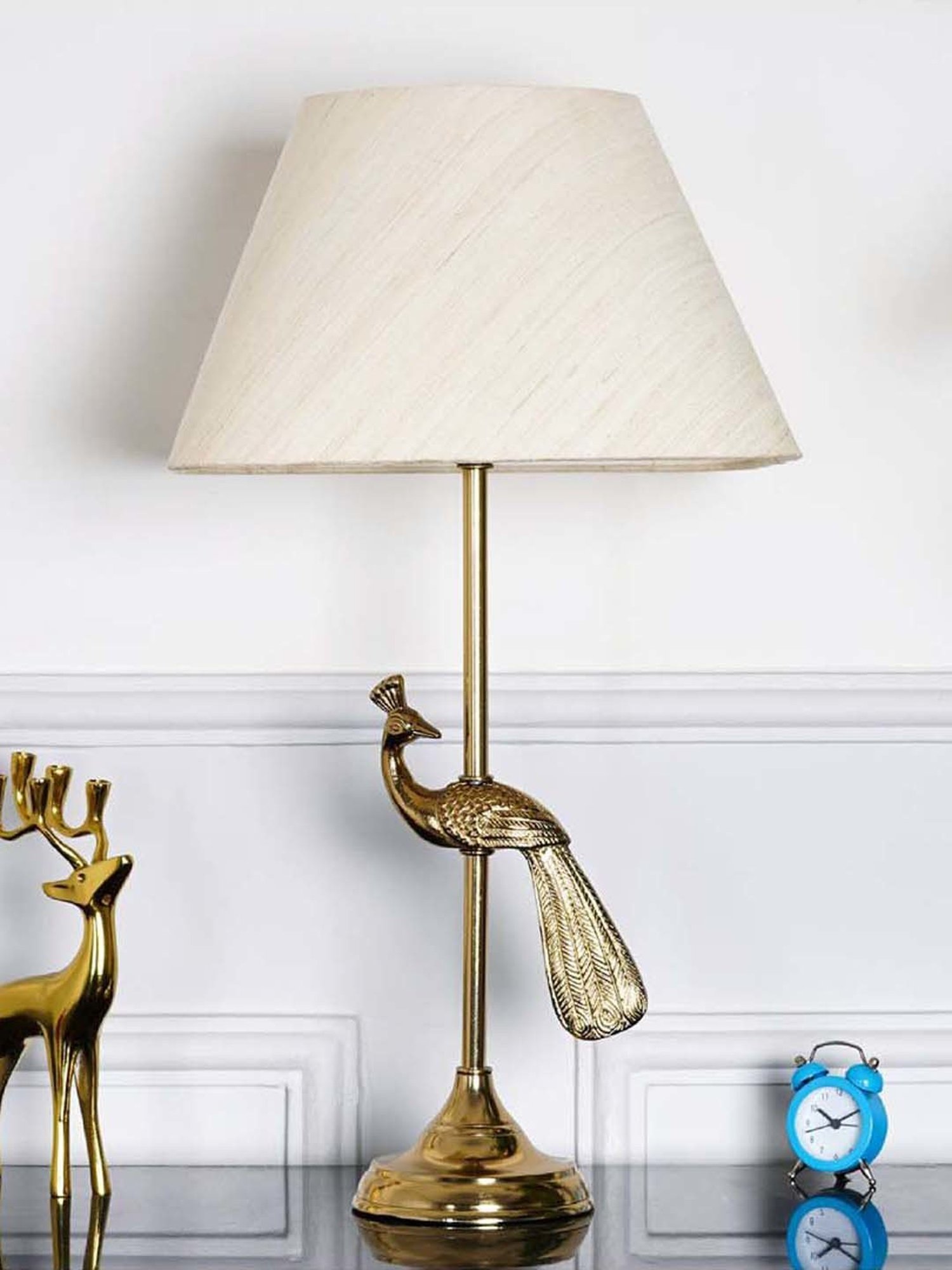 Kapoor Lamp Shades Aluminium Torre Brass Finish Table Lamp With Linen Shade