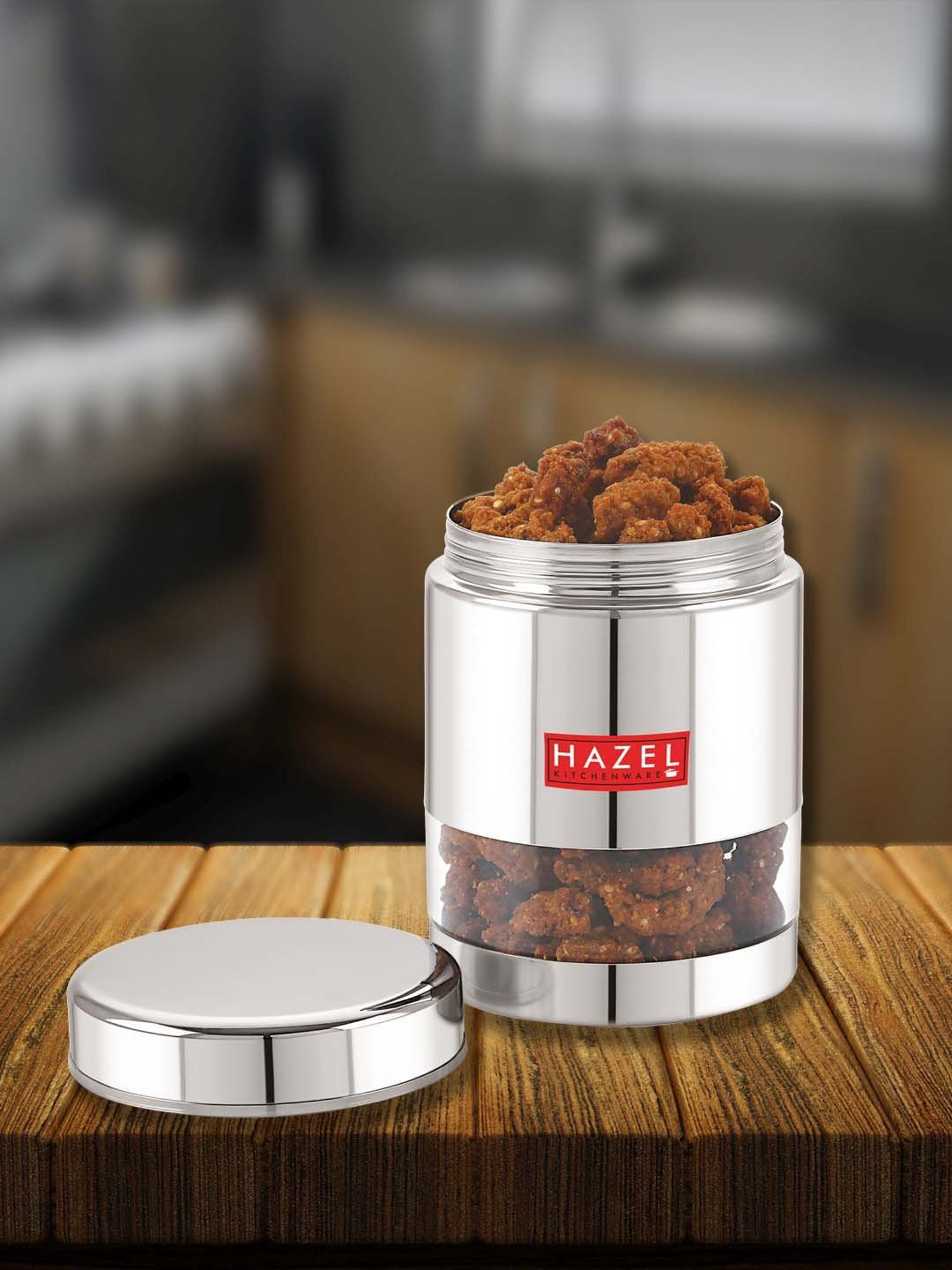 HAZEL Silver Stainless Steel Kitchen Storage Jar (800 ml) - Set of 1