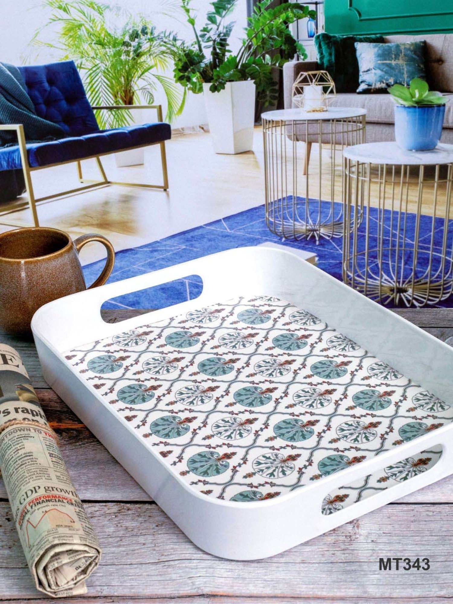 Goodhomes White & Green Melamine Rectangular Serving Tray