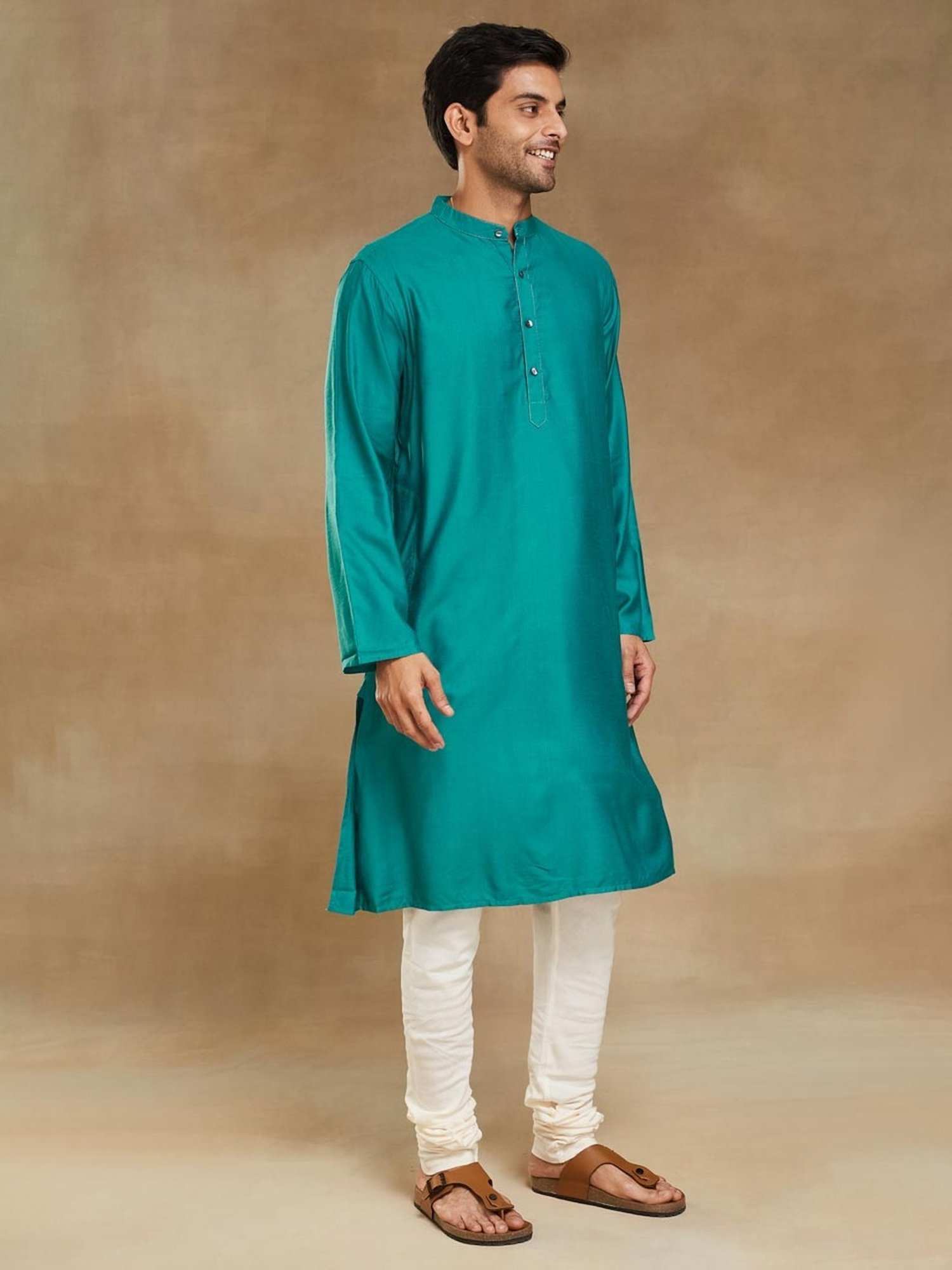 Fabindia Teal Comfort Fit Kurta