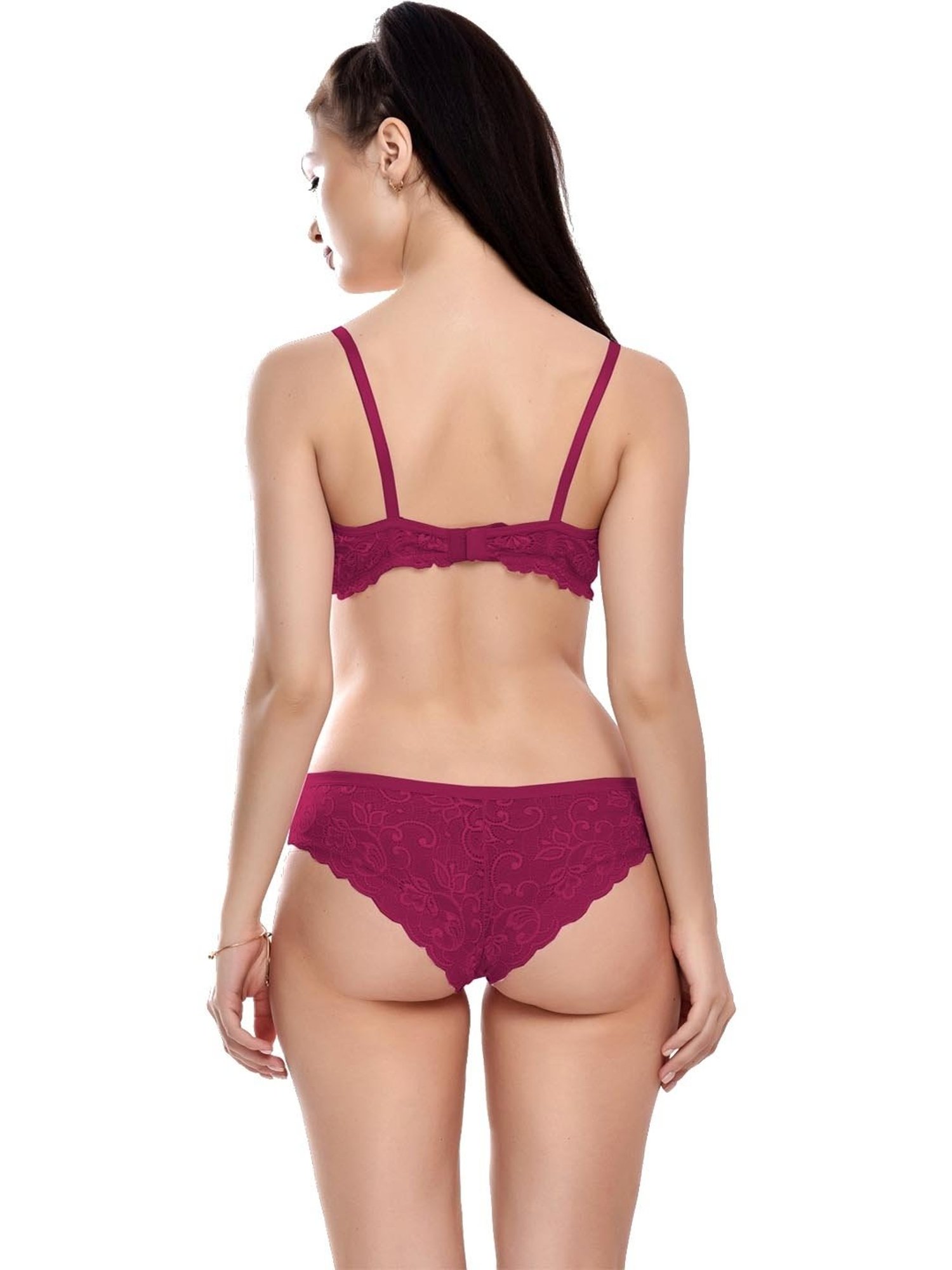 mod & shy Pink Self Pattern Lingerie Set