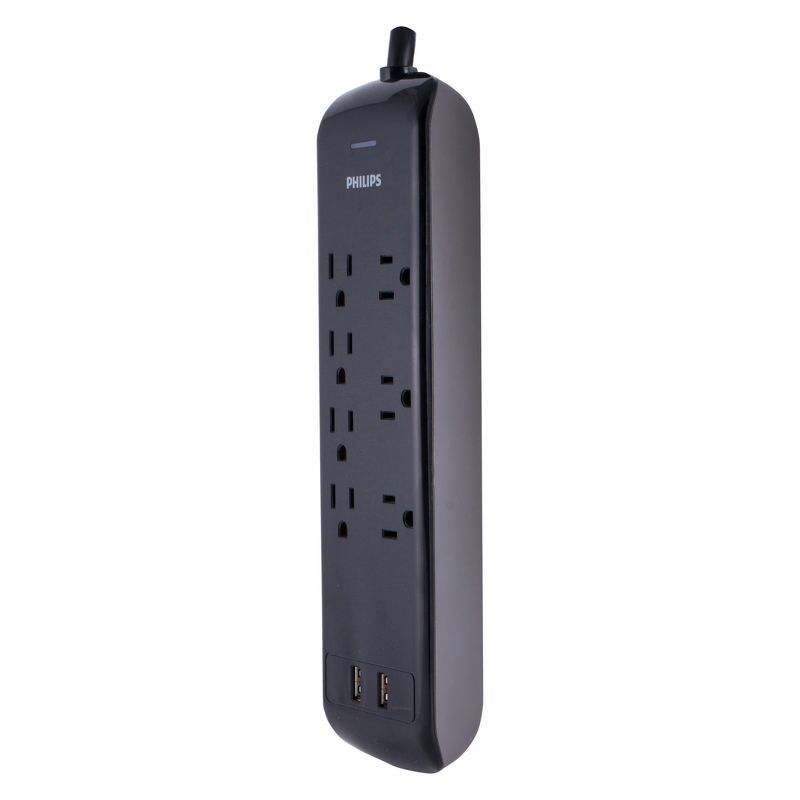 Philips 7-Outlet 2 USB Port Surge Protector with 4ft Extension Cord, Black