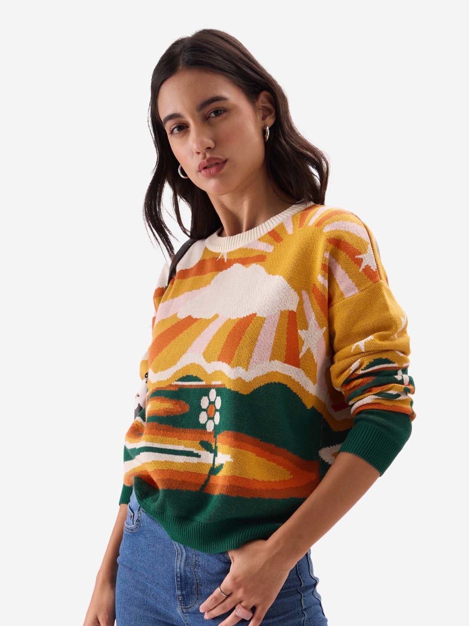 The Souled Store Multicolored Printed Sweater