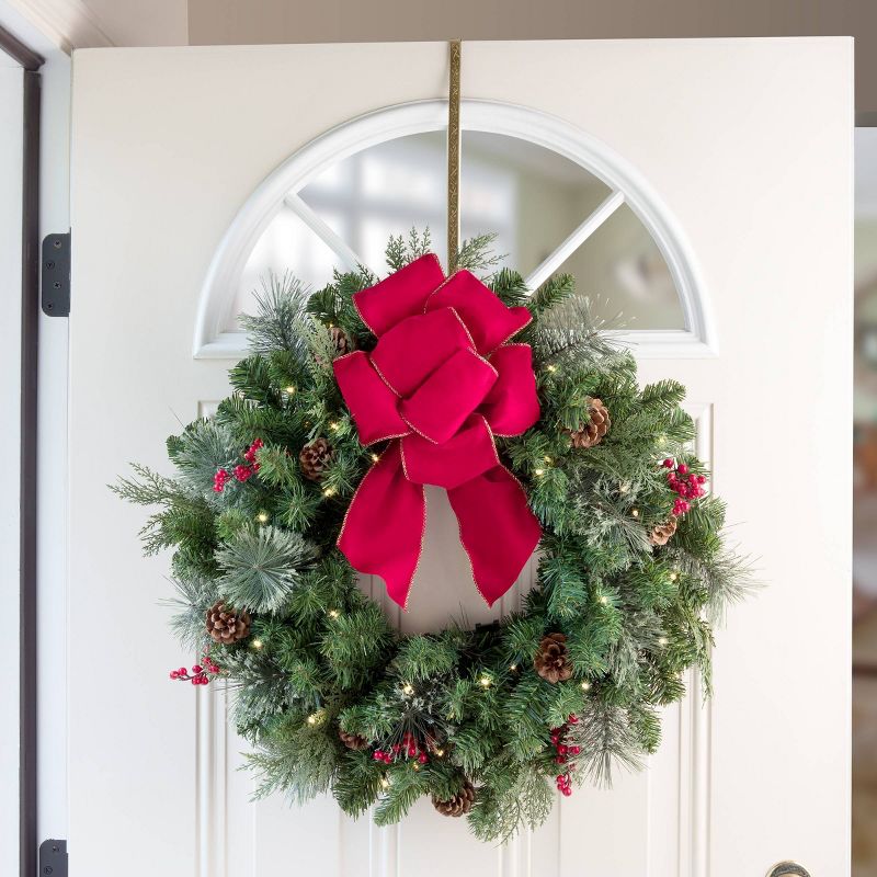 Haute Decor Christmas HighProfile Wreath Hanger with Embossed Holly Pattern Antique Brass