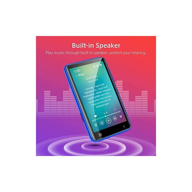MP3 Player with Bluetooth, 4.0" Full Touchscreen Mp4 Mp3 Player with Speaker, 8GB Portable HiFi Sound Mp3 Music Player with FM Radio, Voice Recorder, E-Book, Supports up to 128GB TF Card Blue