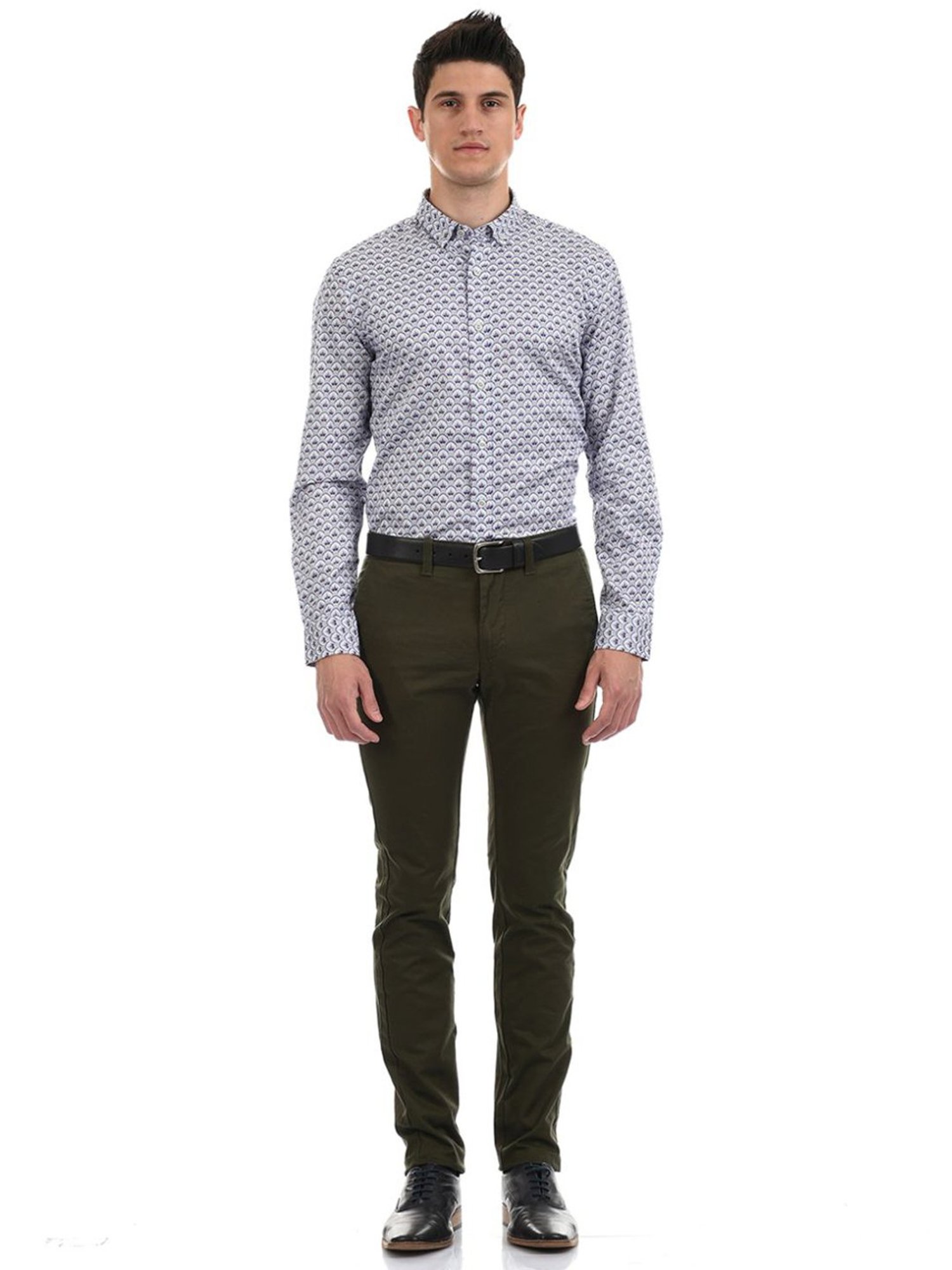 London Fog White Regular Fit Printed Shirt