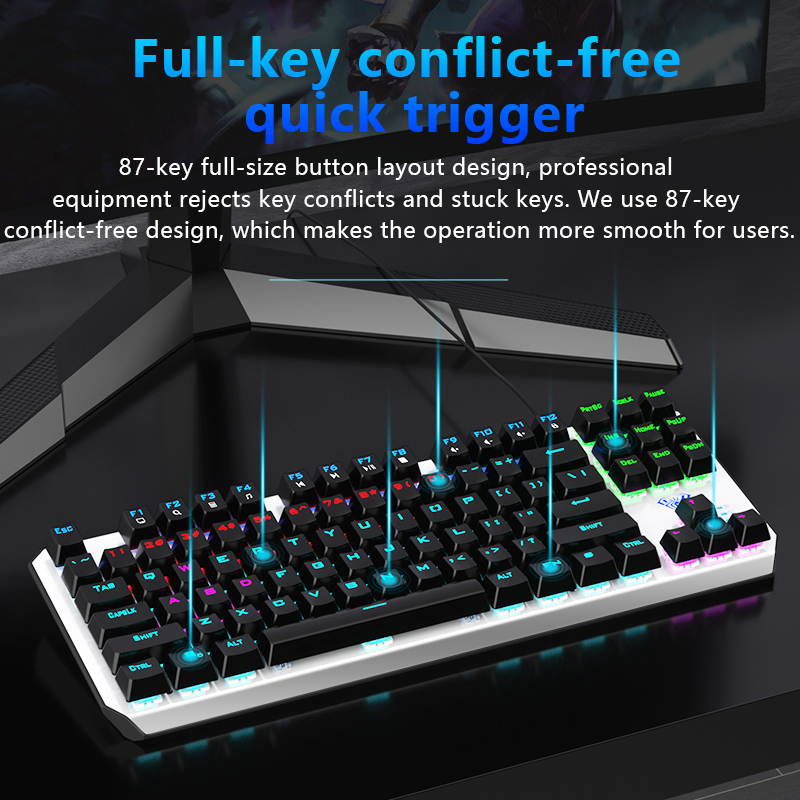 Mechanical Gaming Keyboard Wired with 87 Keys Anti-Ghosting Programmable RGB Rainbow Backlit for Laptop Games and Work (Blue Switch, Black)
