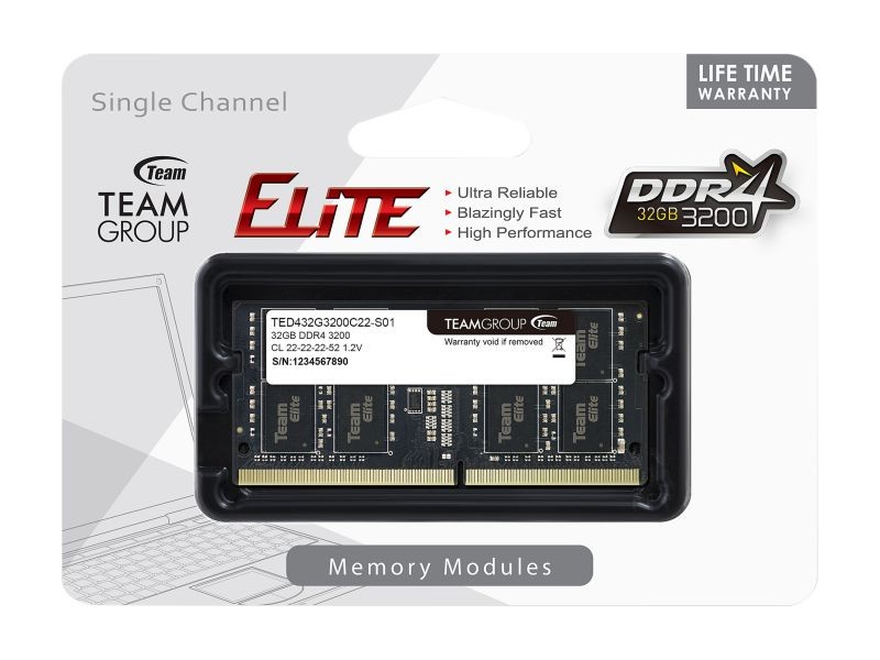 Team Elite 16GB (2 x 8GB) 260-Pin DDR4 SO-DIMM DDR4 3200 (PC4 25600) Laptop Memory Model TED416G3200C22DC-S01