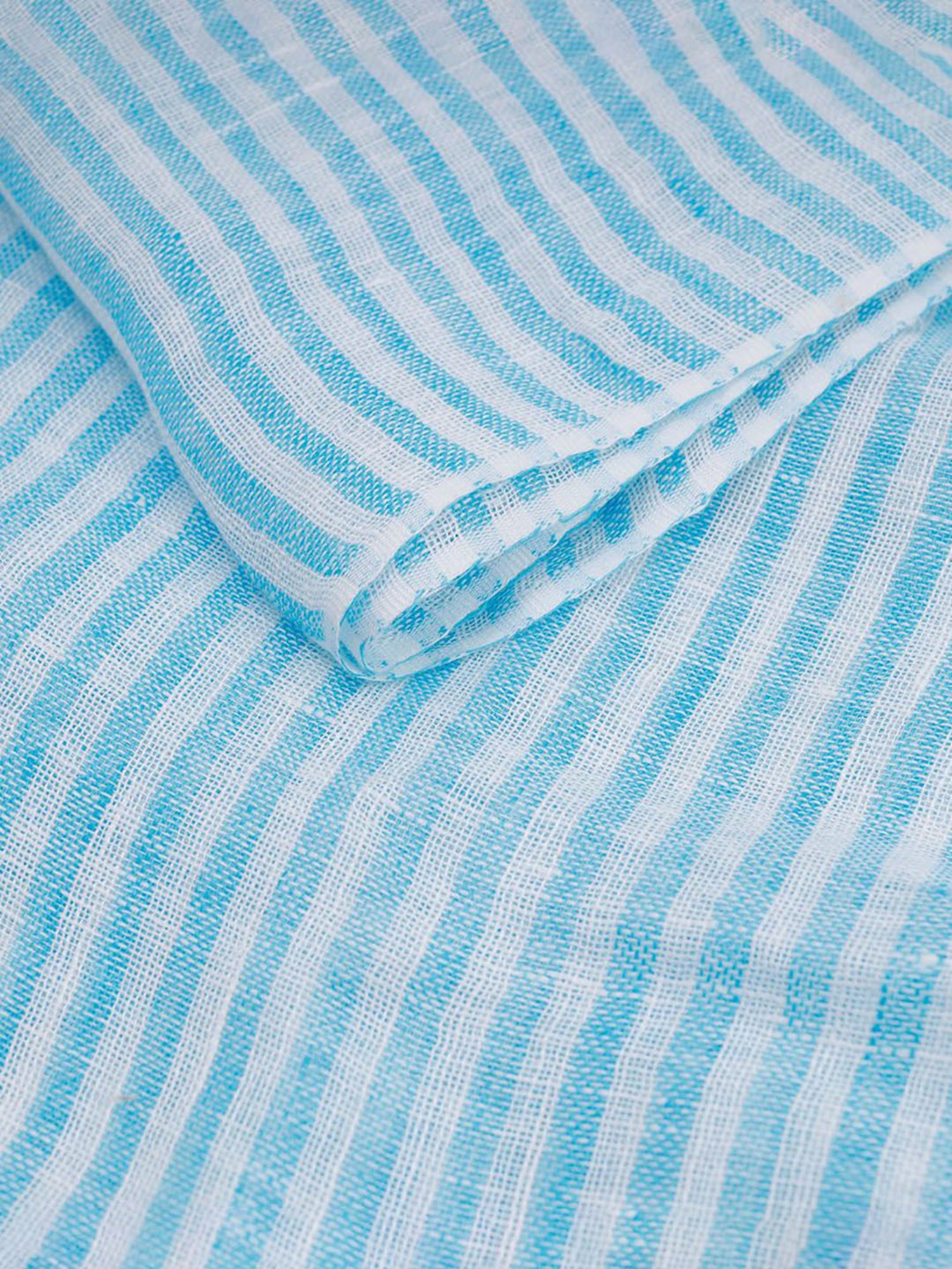 Linen Club Turquoise Blue Striped Pure Linen Stole
