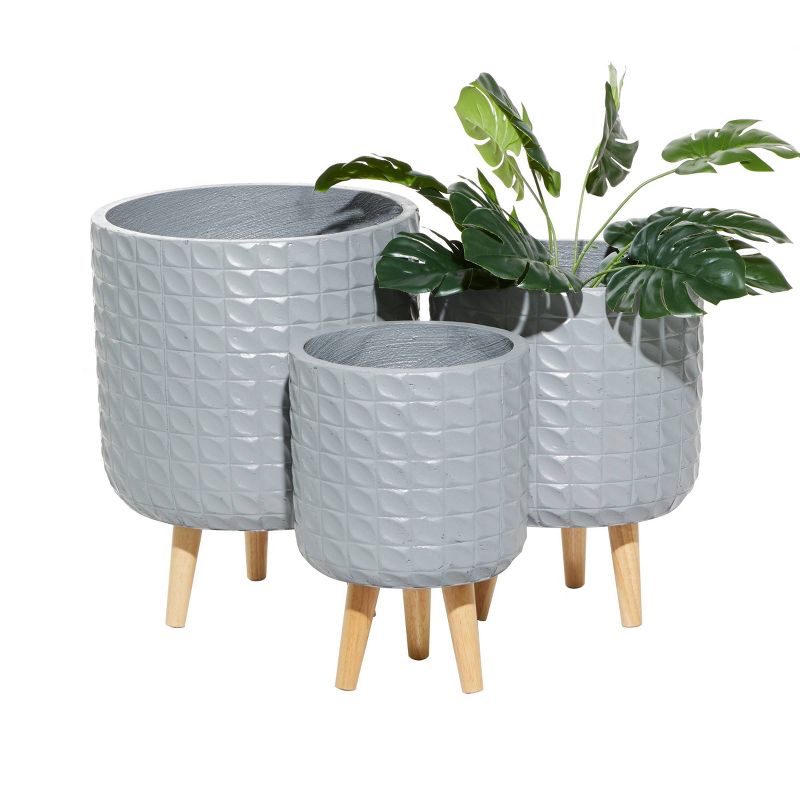 Set of 3 Contemporary Wood Grid Patterned Planters Gray - Olivia & May