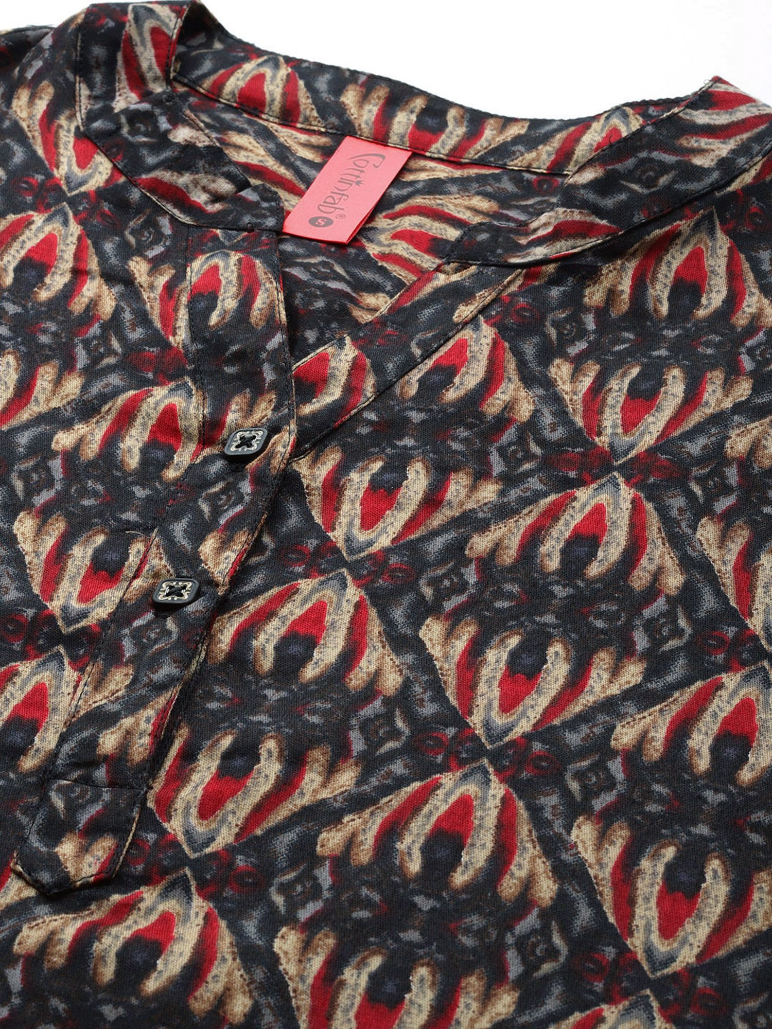 Cottinfab Black Cotton Abstract Print Top