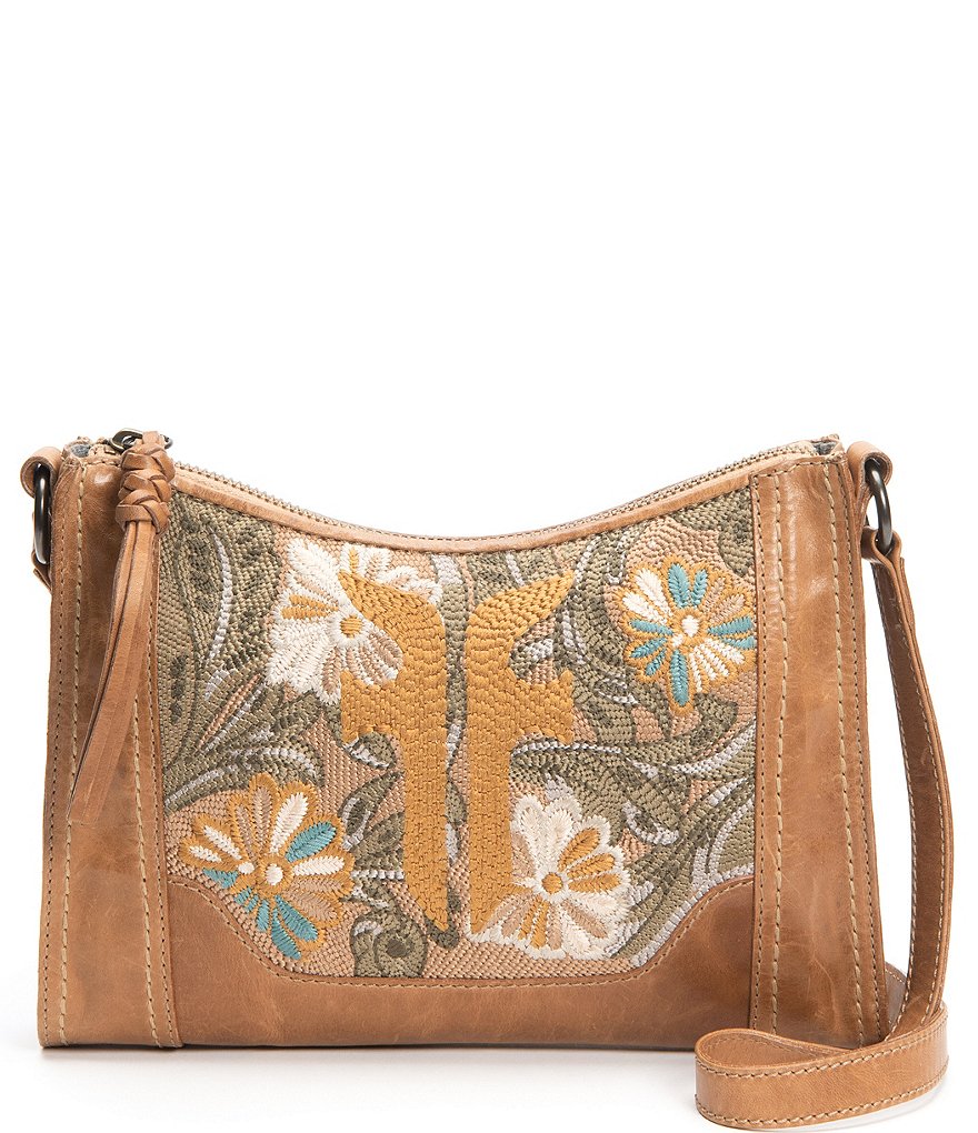Frye Melissa Floral Embroidery Top Zip Crossbody Bag