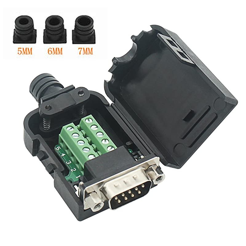 DB9 Breakout Connector to Wiring Terminal RS232 DSUB Male Serial Adapters Port Breakout Board SolderFree Module with case Male Serial Adapter + Nut