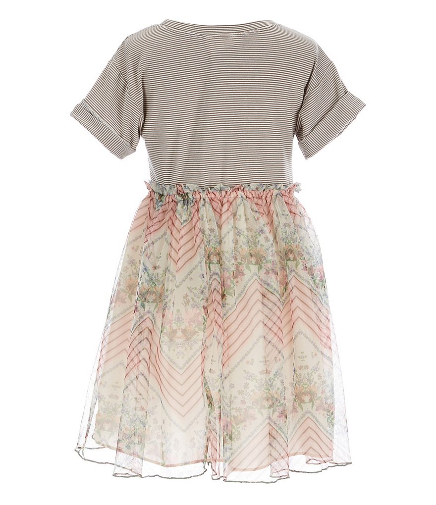 Bonnie Jean Little Girls 2T-6X Knit/Printed Mesh Ballerina Dress