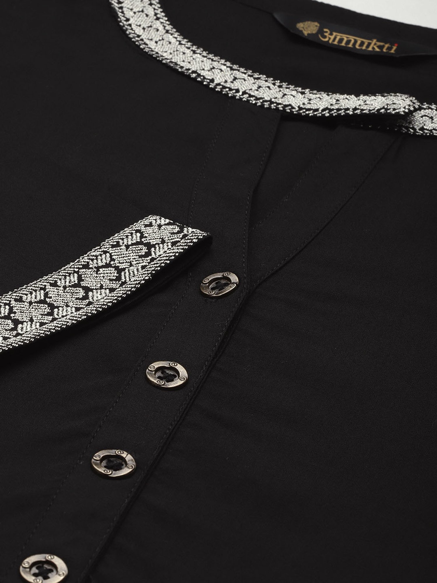 Amukti Black Rayon Embroidered Straight Kurta