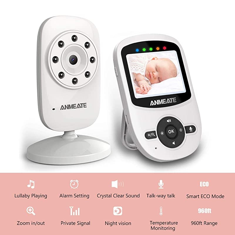 Video Baby Monitor with Digital Camera,  Digital 2.4Ghz Wireless Video Monitor with Temperature Monitor, 960ft Transmission Range, 2-Way Talk, Night Vision, High Capacity Battery