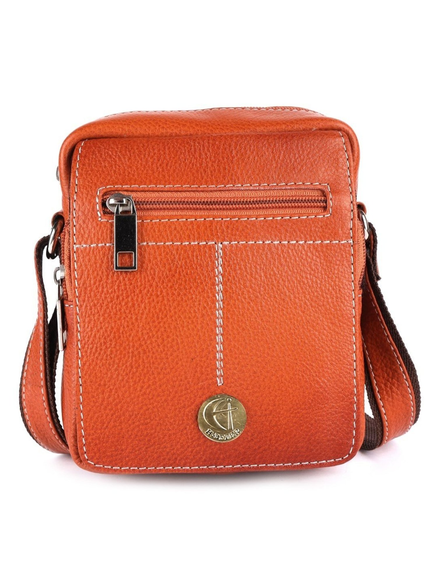 HiLEDER Orange Textured Small Leather 7 inch Cross Body Bag