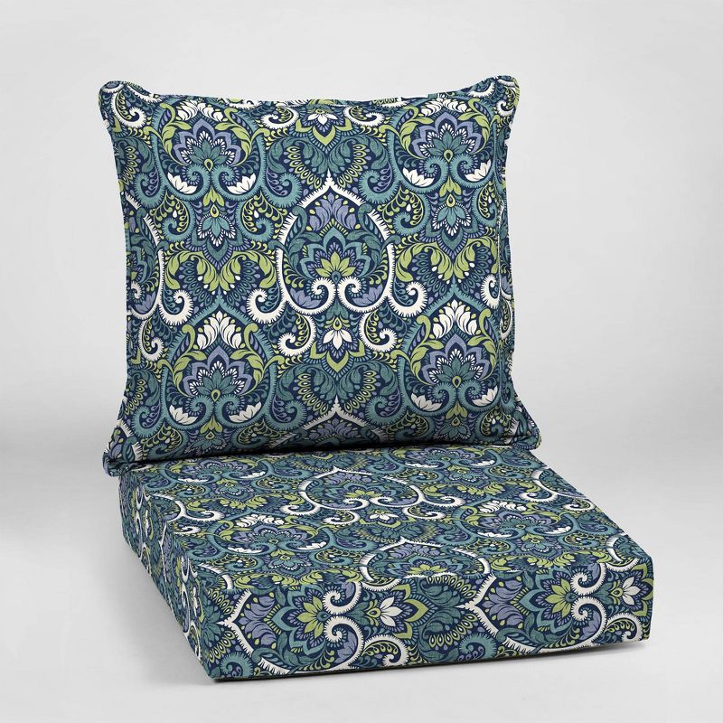 Aurora Damask Deep Seat Outdoor Cushion Set Sapphire - Arden Selections
