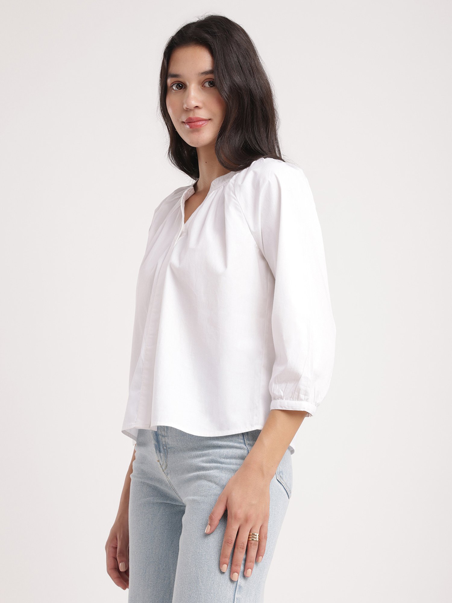Fablestreet White Cotton Relaxed Fit Top
