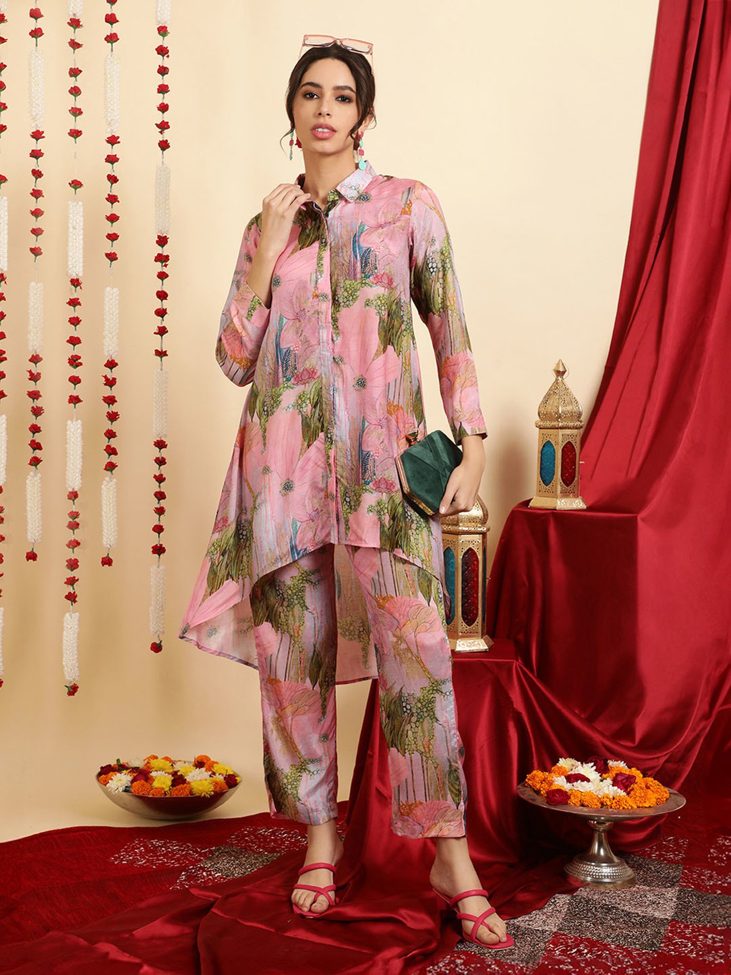 Jaipur Kurti Pink Printed Kurta Pant Set