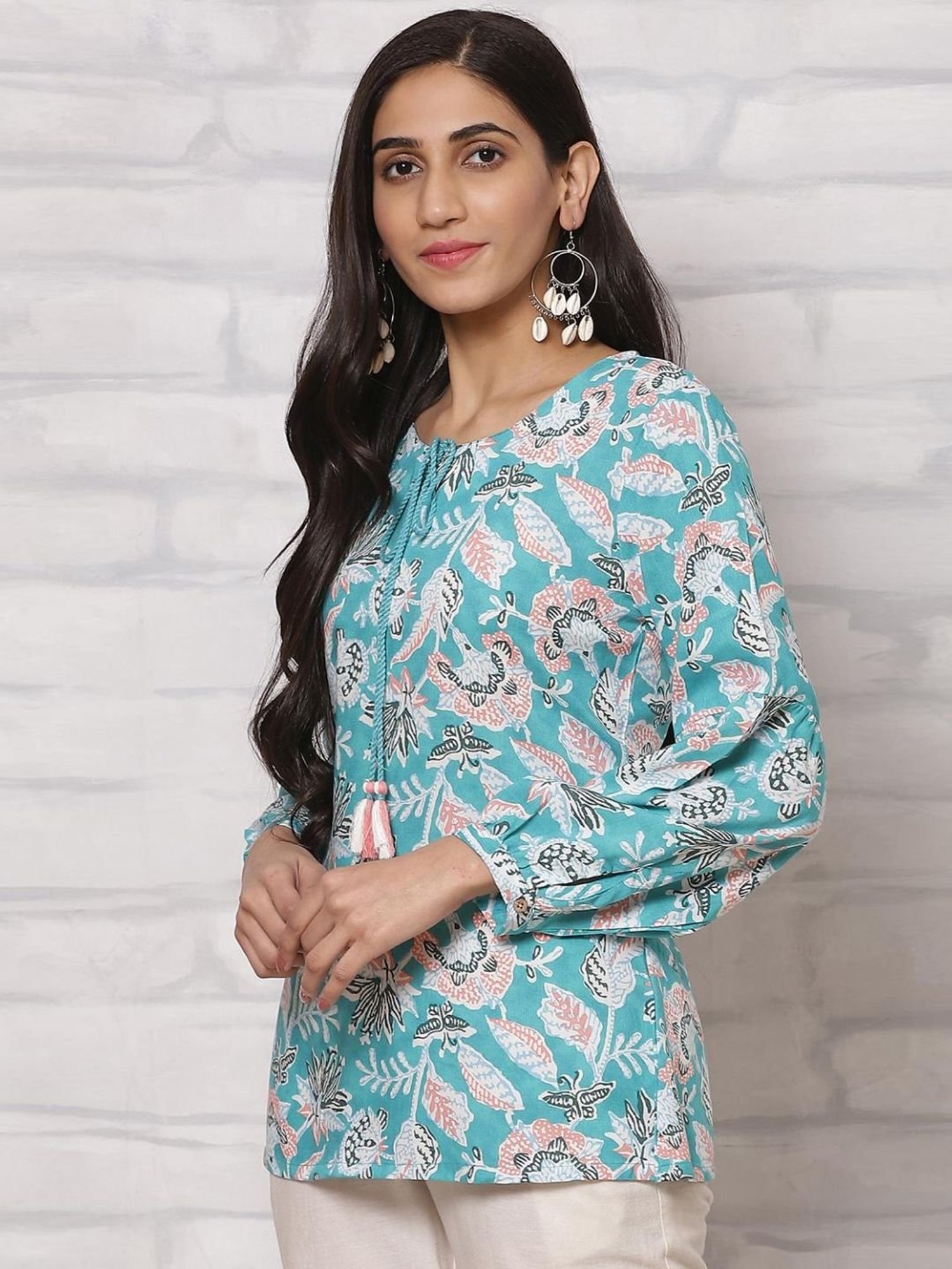 Rangriti Sky Blue Printed Top