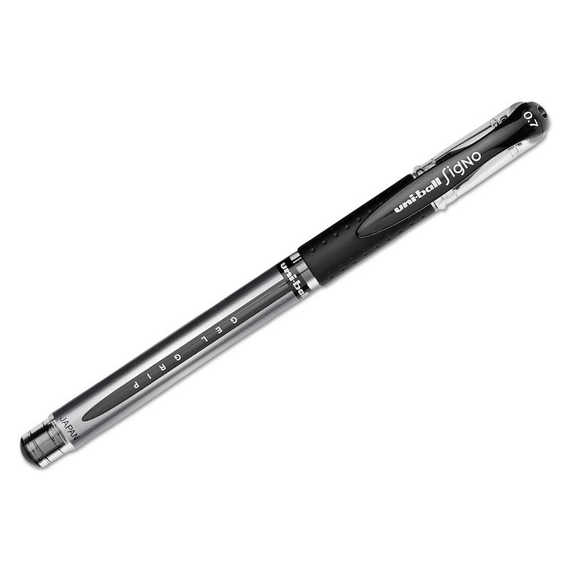 uni-ball Signo GRIP Stick Gel Pen, 0.7mm, Black Ink, Silver/Black Barrel, Dozen 65450