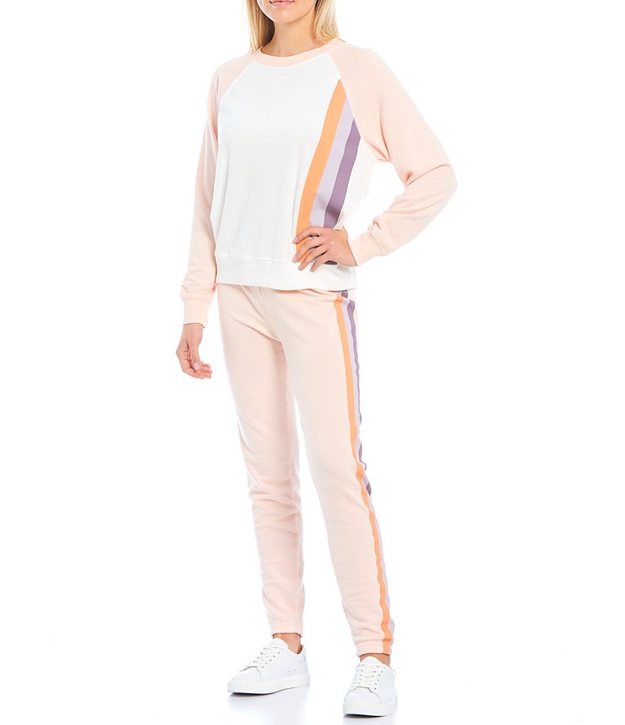 WILDFOX Knit Grapefruit Stripe Long Sleeve Coordinating Pullover