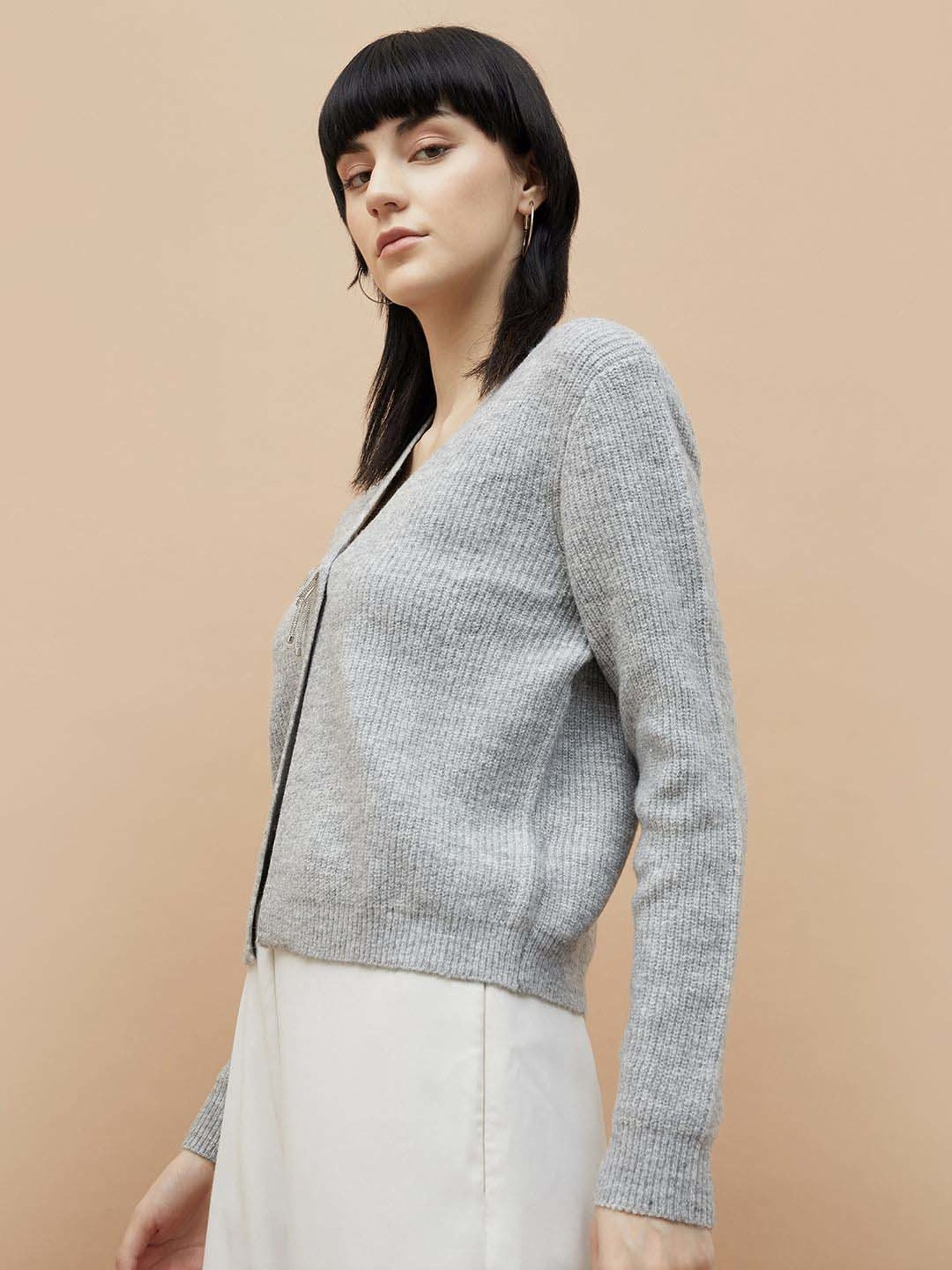 Code by Lifestyle Grey Self Pattern Cardigan