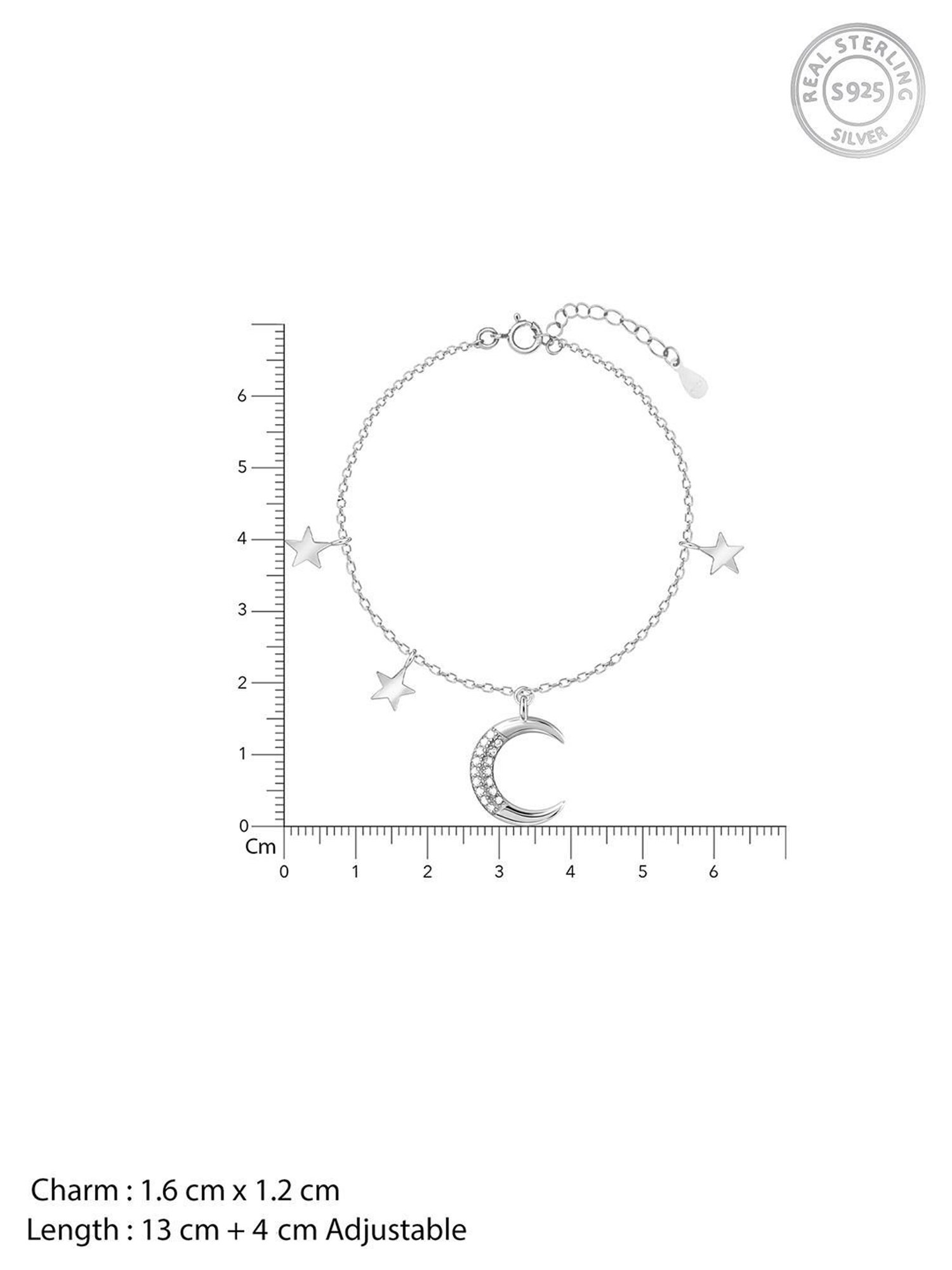 GIVA 92.5 Sterling Silver Moon & Stars Bracelet for Women